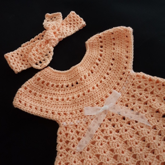BABY GIRL CROCHET DRESS SET HANDMADE NEW - Picture 2 of 4